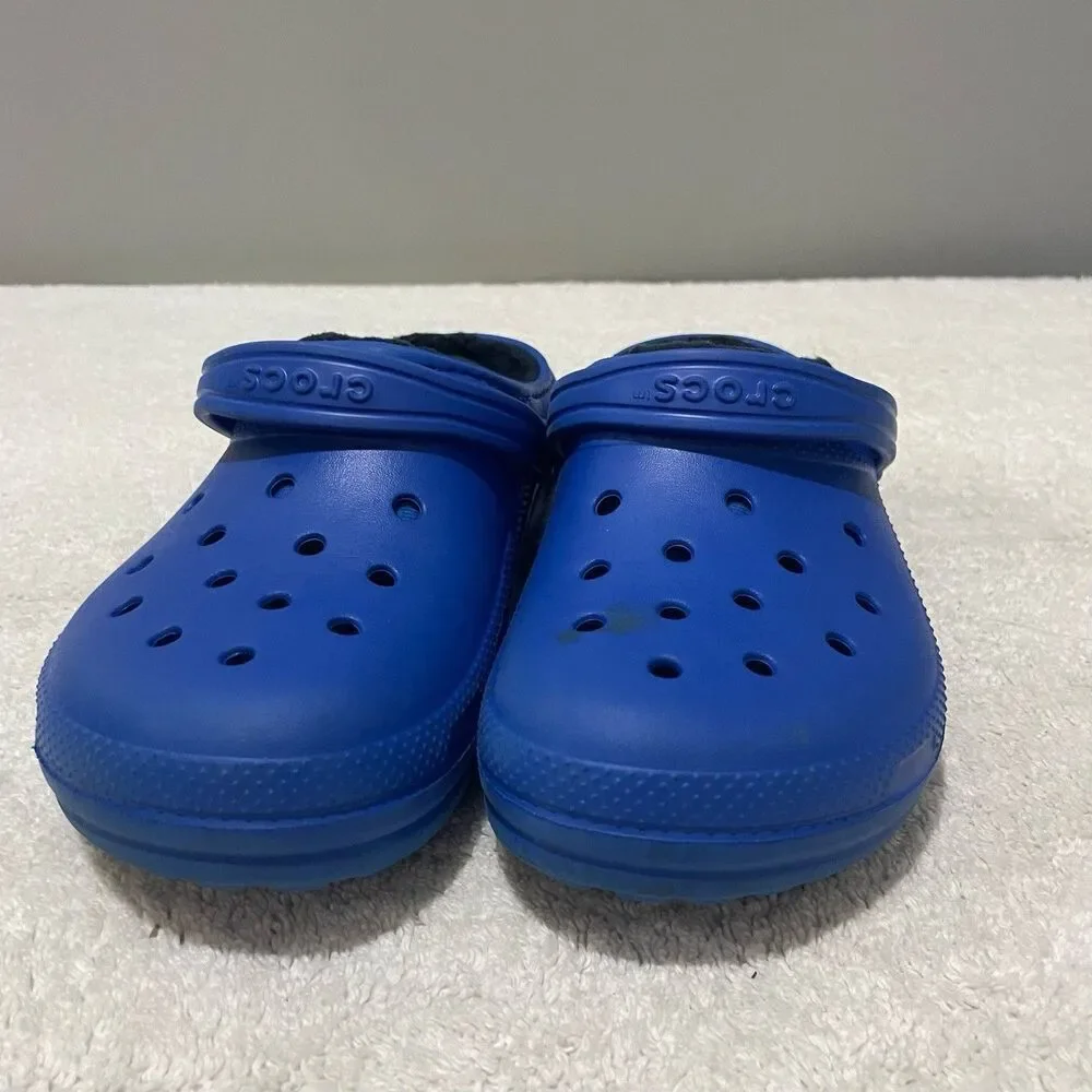 Crocs Kids Classic Clogs J5 Tie Dye Fur Lined Blue Winter Fall Rubber 5 Youth